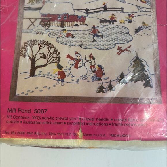 Vtg New Naturally Crewel Kit 14x14 Pillow/Picture Winter Scene Mill Pint 5067 - Picture 4 of 5